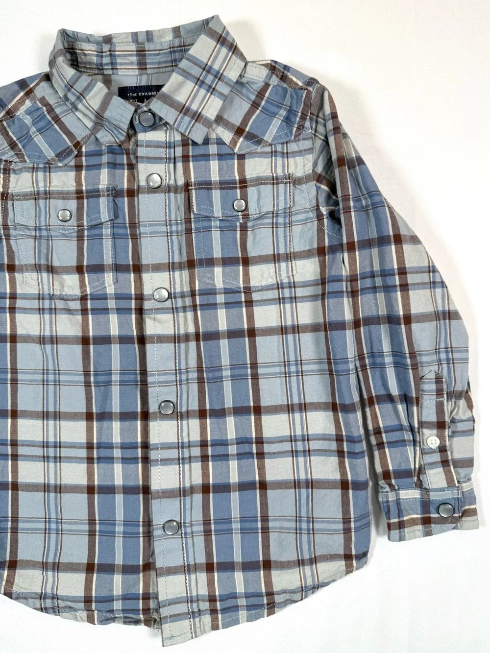 THE CHILDREN’S PLACE Boys Western Plaid Snap Shirt 3T Long Sleeve Cowboy Ranch